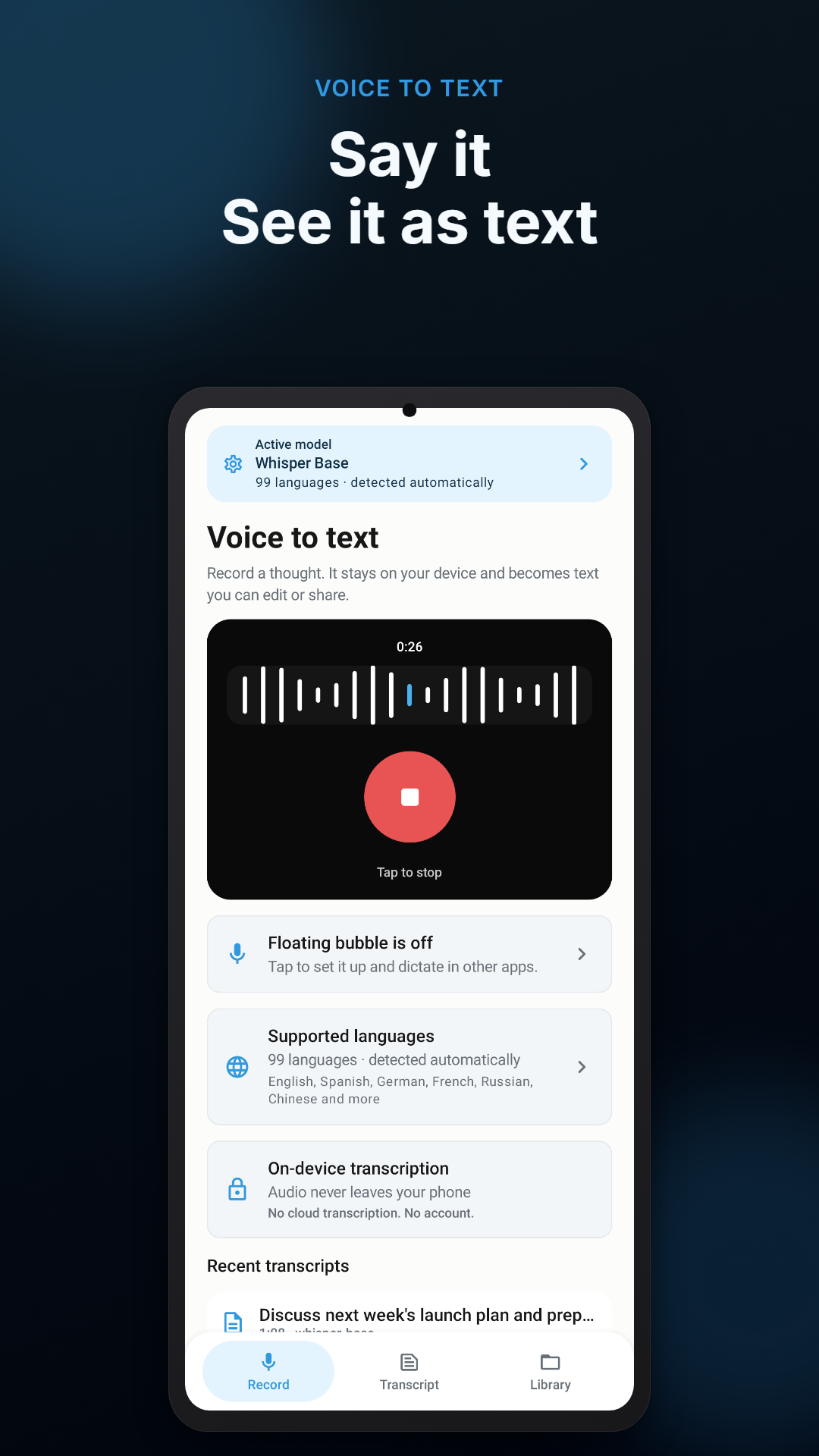 Voice Scribe записывает речь на Android